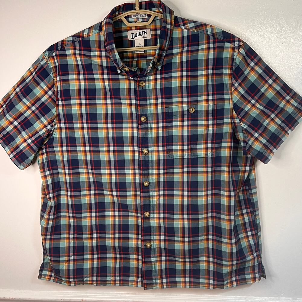 Duluth Trading Co Untucked Plaid Button Front Shirt XL Relaxed Fit